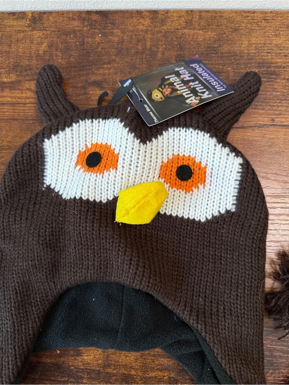 Thermo Wear Owl Animal Knit Hat Insulated Fleece Lined Winter Beanie Earflaps